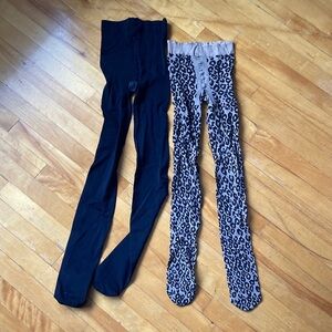 💚 Black and Grey Leopard Print Tights - Soft Stretch Hosiery